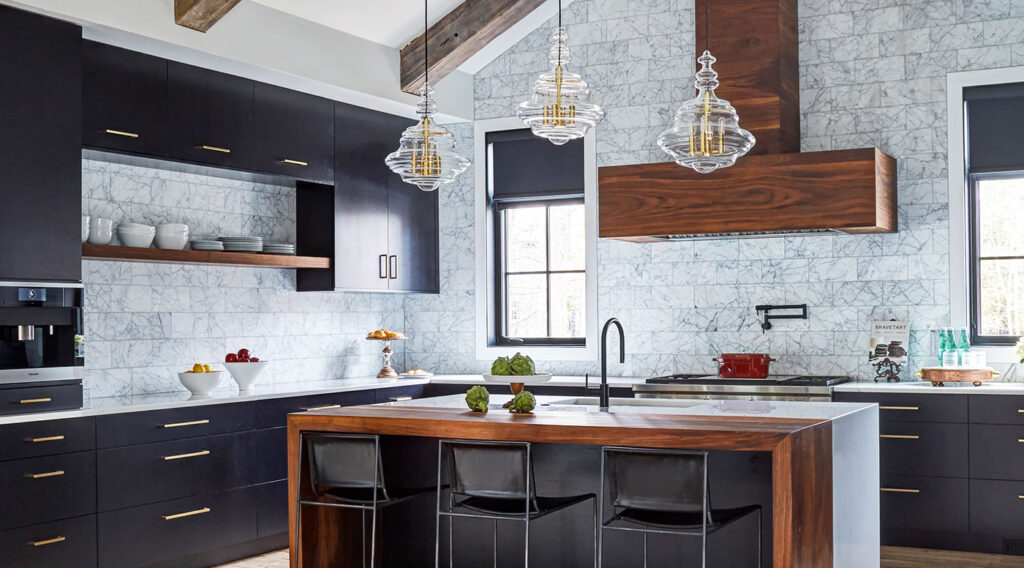 warm toned kitchen cabinets with walnut accents 