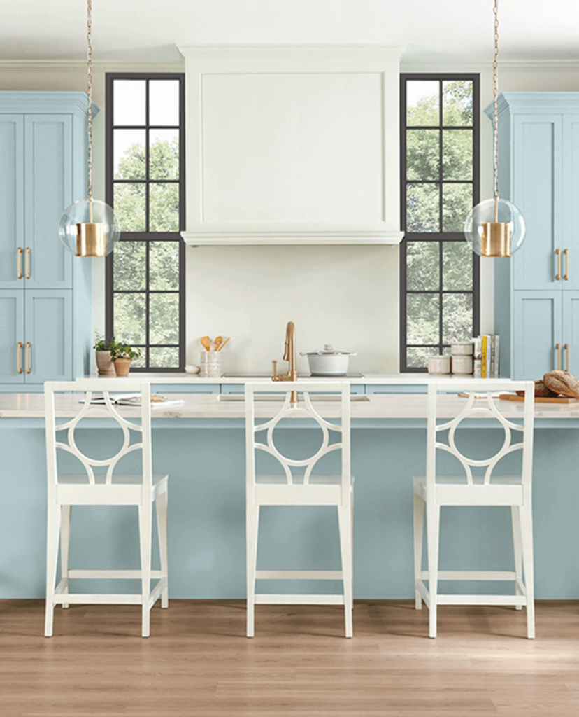 blue kitchen cabinets
kitchen cabinets in Sherwin-Williams Rain